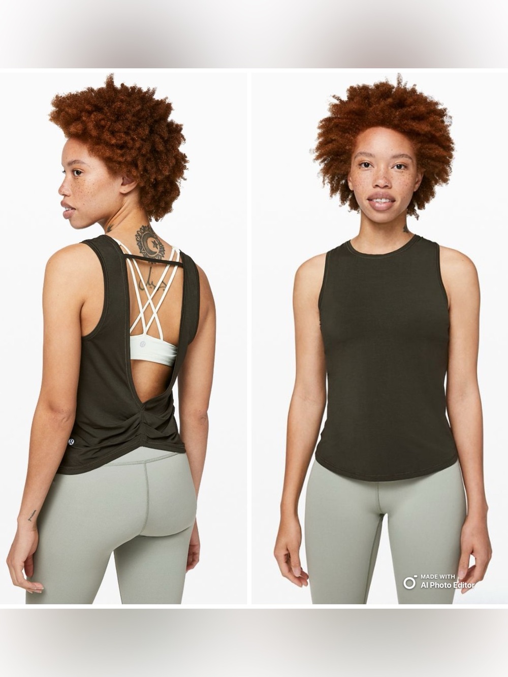 Lululemon Deep Stretch Tank Top Designed For Yoga Dark Olive Size 6